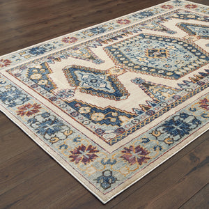 Homeroots 10' X 13' Ivory And Blue Oriental Power Loom Stain Resistant Area Rug  Polypropylene 509648