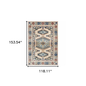 Homeroots 10' X 13' Ivory And Blue Oriental Power Loom Stain Resistant Area Rug  Polypropylene 509648