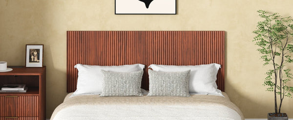 English Elm Modern Wavy Wall-mounted Queen Headboard with Organic Wood Grain Bohemian Bedroom Texture Walnut W1820P407910
