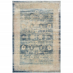 Homeroots 10' X 13' Ivory And Blue Oriental Power Loom Stain Resistant Area Rug  Polypropylene 509654