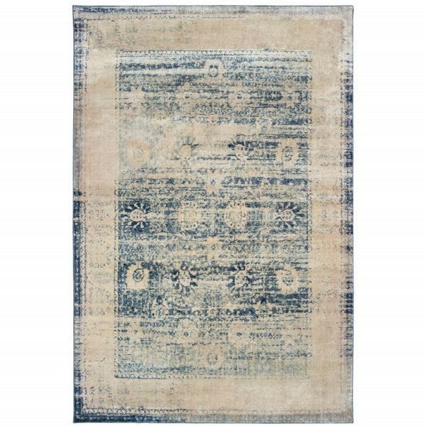 Homeroots 10' X 13' Ivory And Blue Oriental Power Loom Stain Resistant Area Rug  Polypropylene 509654