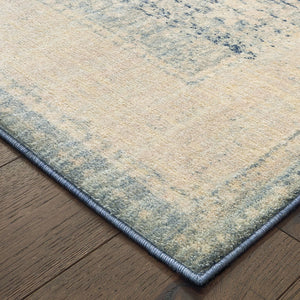 Homeroots 10' X 13' Ivory And Blue Oriental Power Loom Stain Resistant Area Rug  Polypropylene 509654