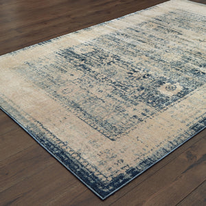 Homeroots 10' X 13' Ivory And Blue Oriental Power Loom Stain Resistant Area Rug  Polypropylene 509654