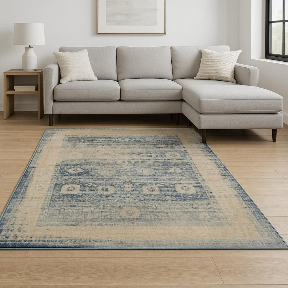 HomeRoots 10' Ivory and Blue Oriental Area Rug - Stain-Resistant, Durable Power Loom Design for Any Space 509654