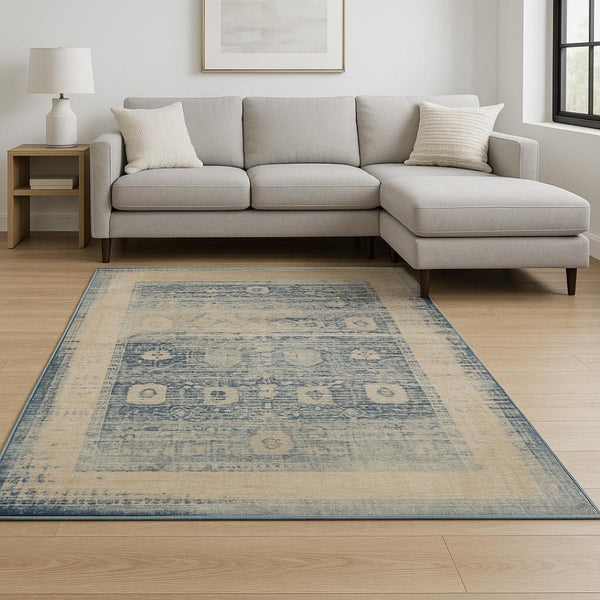 HomeRoots 10' Ivory and Blue Oriental Area Rug - Stain-Resistant, Durable Power Loom Design for Any Space 509654