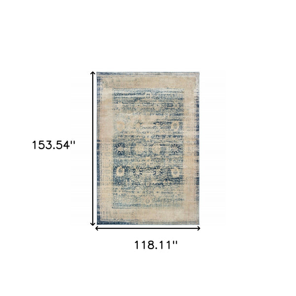 Homeroots 10' X 13' Ivory And Blue Oriental Power Loom Stain Resistant Area Rug  Polypropylene 509654