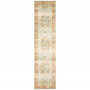 HomeRoots 2' Vibrant Abstract Power Loom Runner Rug - Stain Resistant, Easy-Care, Modern Design for High Traffic Areas Orange/ Silver 2' x 8' 509661