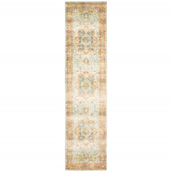 HomeRoots 2' Vibrant Abstract Power Loom Runner Rug - Stain Resistant, Easy-Care, Modern Design for High Traffic Areas Orange/ Silver 2' x 8' 509661