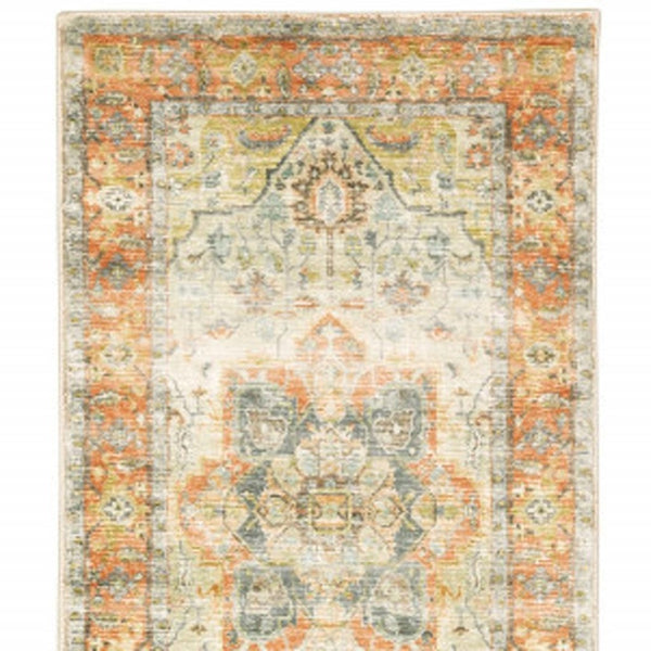 HomeRoots 2' Vibrant Abstract Power Loom Runner Rug - Stain Resistant, Easy-Care, Modern Design for High Traffic Areas Orange/ Silver 2' x 8' 509661