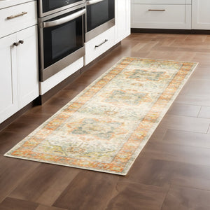 HomeRoots 2' Vibrant Abstract Power Loom Runner Rug - Stain Resistant, Easy-Care, Modern Design for High Traffic Areas Orange/ Silver 2' x 8' 509661