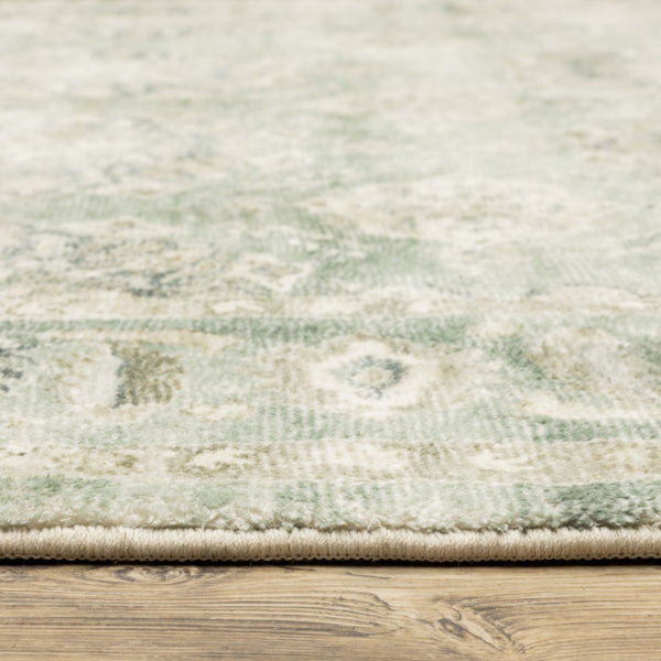 HomeRoots 2' Timeless Green and Ivory Oriental Runner Rug - Durable, Stain-Resistant for High Traffic Areas 2' x 8' 509664