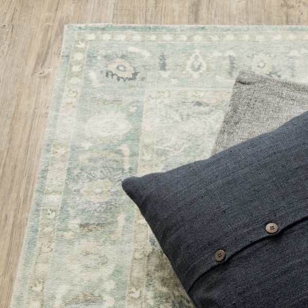HomeRoots 2' Timeless Green and Ivory Oriental Runner Rug - Durable, Stain-Resistant for High Traffic Areas 2' x 8' 509664