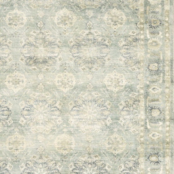 HomeRoots 2' Timeless Green and Ivory Oriental Runner Rug - Durable, Stain-Resistant for High Traffic Areas 5'3" x 7'3" 509665