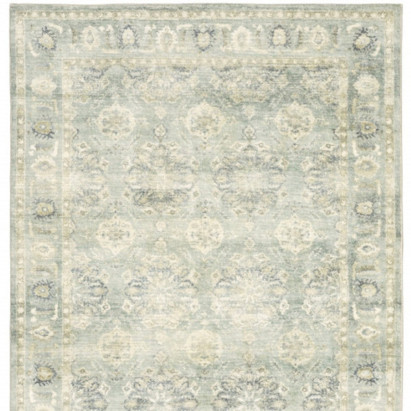 HomeRoots 2' Timeless Green and Ivory Oriental Runner Rug - Durable, Stain-Resistant for High Traffic Areas 5'3" x 7'3" 509665