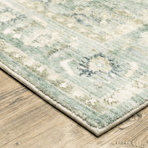HomeRoots 2' Timeless Green and Ivory Oriental Runner Rug - Durable, Stain-Resistant for High Traffic Areas 5'3" x 7'3" 509665