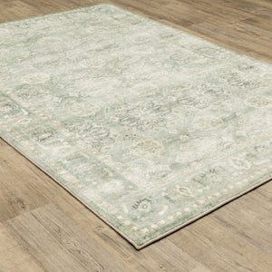 HomeRoots 2' Timeless Green and Ivory Oriental Runner Rug - Durable, Stain-Resistant for High Traffic Areas 5'3" x 7'3" 509665