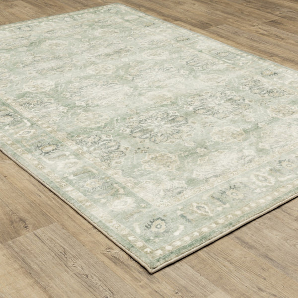 HomeRoots 2' Timeless Green and Ivory Oriental Runner Rug - Durable, Stain-Resistant for High Traffic Areas 5'3" x 7'3" 509665