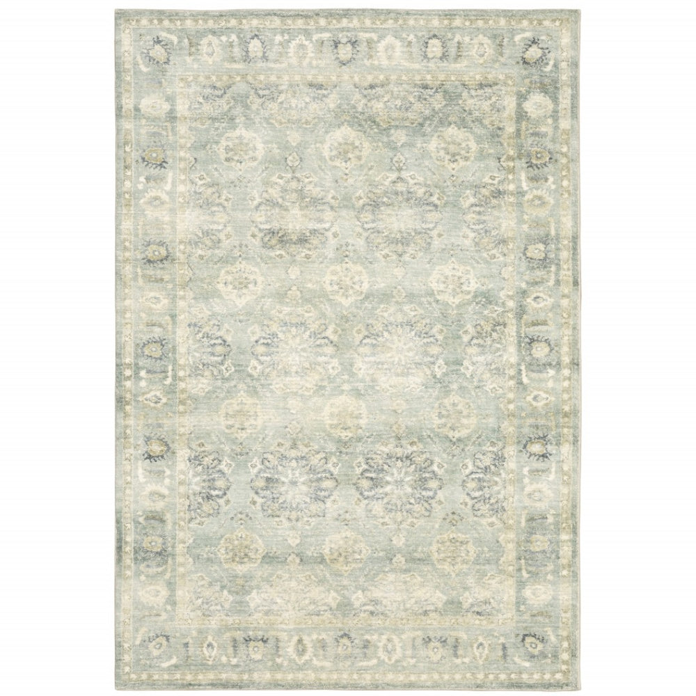 HomeRoots 2' Timeless Green and Ivory Oriental Runner Rug - Durable, Stain-Resistant for High Traffic Areas 7'8" x 10' 509666
