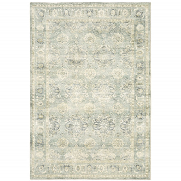 HomeRoots 2' Timeless Green and Ivory Oriental Runner Rug - Durable, Stain-Resistant for High Traffic Areas 7'8" x 10' 509666
