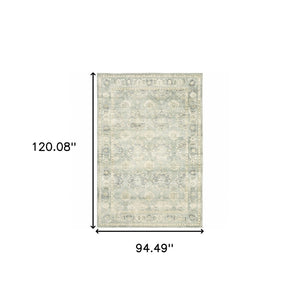 HomeRoots 2' Timeless Green and Ivory Oriental Runner Rug - Durable, Stain-Resistant for High Traffic Areas 7'8" x 10' 509666
