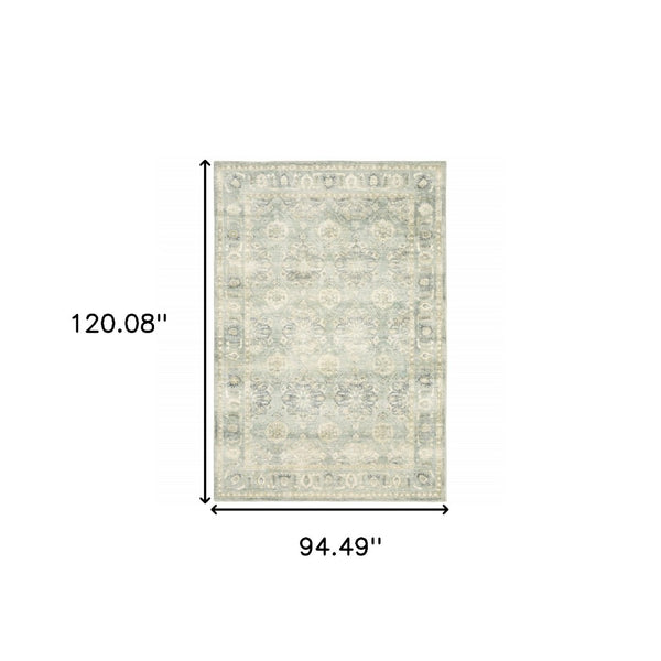 HomeRoots 2' Timeless Green and Ivory Oriental Runner Rug - Durable, Stain-Resistant for High Traffic Areas 7'8" x 10' 509666