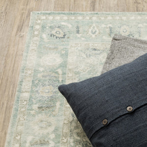 HomeRoots 2' Timeless Green and Ivory Oriental Runner Rug - Durable, Stain-Resistant for High Traffic Areas 7'8" x 10' 509666