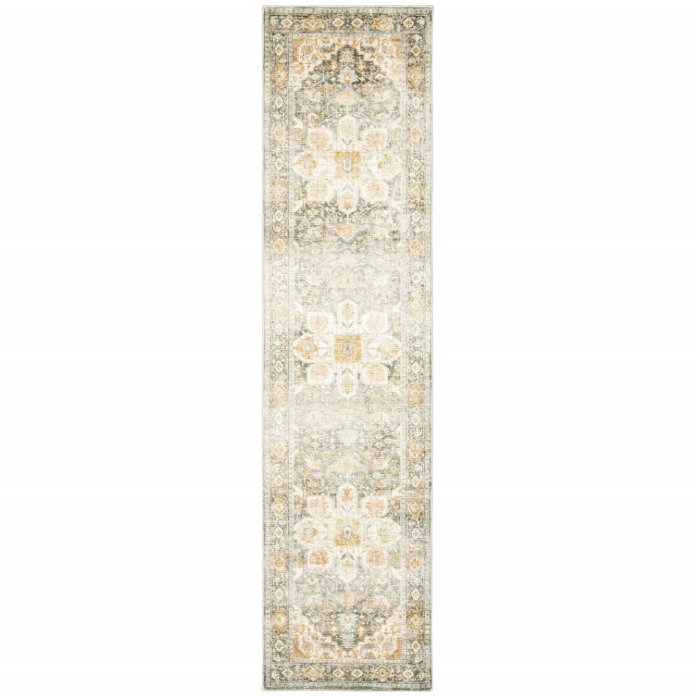 HomeRoots 2' Elegant Gray and Ivory Oriental Runner Rug - Stain Resistant, Ideal for Hallways and Entryways 2' x 8' 509667