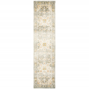 HomeRoots 2' Elegant Gray and Ivory Oriental Runner Rug - Stain Resistant, Ideal for Hallways and Entryways 2' x 8' 509667