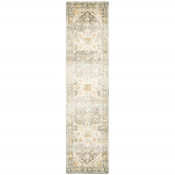 HomeRoots 2' Elegant Gray and Ivory Oriental Runner Rug - Stain Resistant, Ideal for Hallways and Entryways 2' x 8' 509667