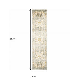 HomeRoots 2' Elegant Gray and Ivory Oriental Runner Rug - Stain Resistant, Ideal for Hallways and Entryways 2' x 8' 509667