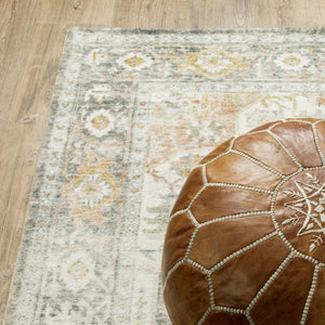 HomeRoots 2' Elegant Gray and Ivory Oriental Runner Rug - Stain Resistant, Ideal for Hallways and Entryways 2' x 8' 509667
