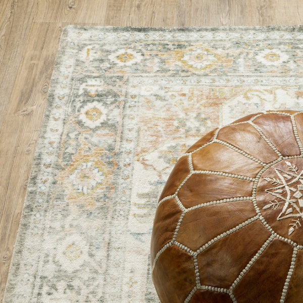 HomeRoots 2' Elegant Gray and Ivory Oriental Runner Rug - Stain Resistant, Ideal for Hallways and Entryways 2' x 8' 509667