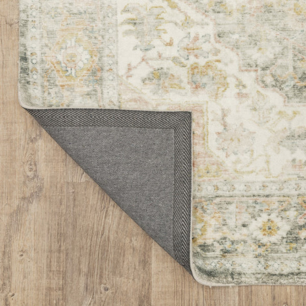 HomeRoots 2' Elegant Gray and Ivory Oriental Runner Rug - Stain Resistant, Ideal for Hallways and Entryways 2' x 8' 509667