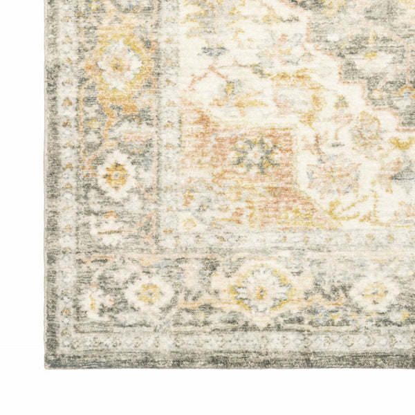 HomeRoots 2' Elegant Gray and Ivory Oriental Runner Rug - Stain Resistant, Ideal for Hallways and Entryways 2' x 8' 509667