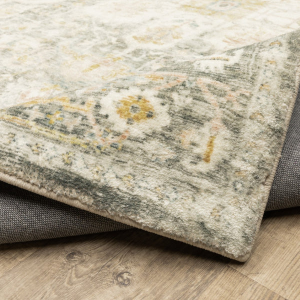 HomeRoots 2' Elegant Gray and Ivory Oriental Runner Rug - Stain Resistant, Ideal for Hallways and Entryways 2' x 8' 509667