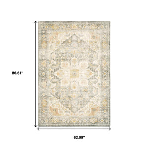 HomeRoots 2' Elegant Gray and Ivory Oriental Runner Rug - Stain Resistant, Ideal for Hallways and Entryways 5' X 7' 509668