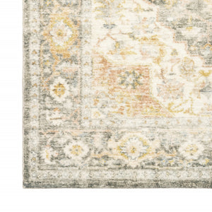HomeRoots 2' Elegant Gray and Ivory Oriental Runner Rug - Stain Resistant, Ideal for Hallways and Entryways 5' X 7' 509668