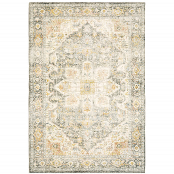 HomeRoots 2' Elegant Gray and Ivory Oriental Runner Rug - Stain Resistant, Ideal for Hallways and Entryways 8' X 10' 509669
