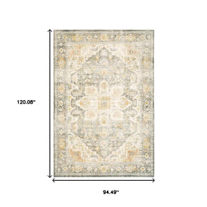 HomeRoots 2' Elegant Gray and Ivory Oriental Runner Rug - Stain Resistant, Ideal for Hallways and Entryways 8' X 10' 509669