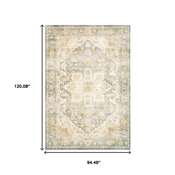 HomeRoots 2' Elegant Gray and Ivory Oriental Runner Rug - Stain Resistant, Ideal for Hallways and Entryways 8' X 10' 509669