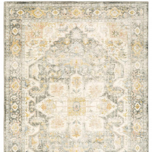 HomeRoots 2' Elegant Gray and Ivory Oriental Runner Rug - Stain Resistant, Ideal for Hallways and Entryways 8' X 10' 509669