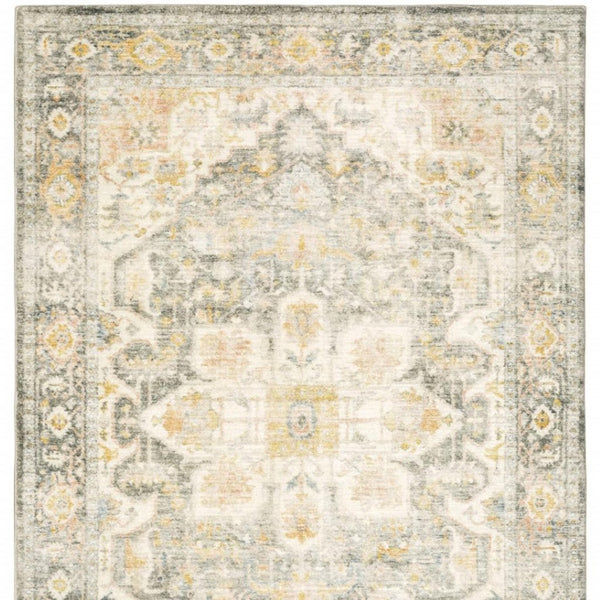 HomeRoots 2' Elegant Gray and Ivory Oriental Runner Rug - Stain Resistant, Ideal for Hallways and Entryways 8' X 10' 509669