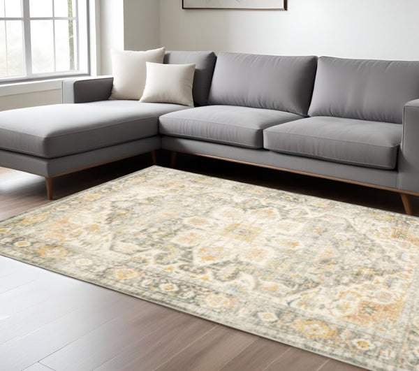 HomeRoots 2' Elegant Gray and Ivory Oriental Runner Rug - Stain Resistant, Ideal for Hallways and Entryways 8' X 10' 509669