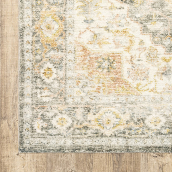 HomeRoots 2' Elegant Gray and Ivory Oriental Runner Rug - Stain Resistant, Ideal for Hallways and Entryways 8' X 10' 509669