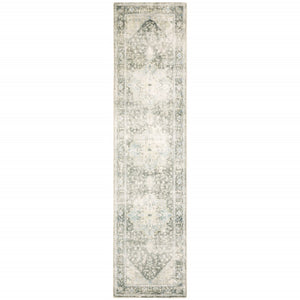 HomeRoots 8' Elegant Gray and Ivory Oriental Runner Rug - Stain-Resistant, Durable, Perfect for High-Traffic Areas 2' x 8' 509670