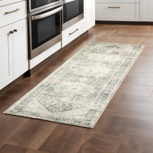 HomeRoots 8' Elegant Gray and Ivory Oriental Runner Rug - Stain-Resistant, Durable, Perfect for High-Traffic Areas 2' x 8' 509670