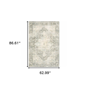 HomeRoots 8' Elegant Gray and Ivory Oriental Runner Rug - Stain-Resistant, Durable, Perfect for High-Traffic Areas 5' X 7' 509671