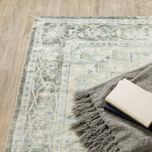 HomeRoots 8' Elegant Gray and Ivory Oriental Runner Rug - Stain-Resistant, Durable, Perfect for High-Traffic Areas 5' X 7' 509671