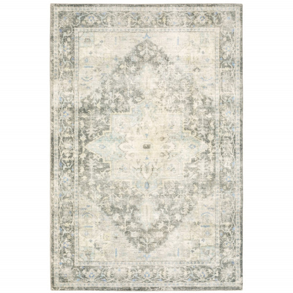 HomeRoots 8' Elegant Gray and Ivory Oriental Runner Rug - Stain-Resistant, Durable, Perfect for High-Traffic Areas 8' X 10' 509672