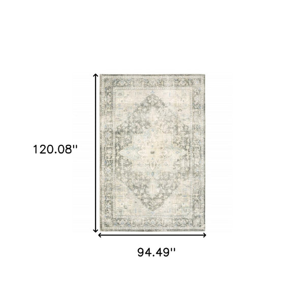 HomeRoots 8' Elegant Gray and Ivory Oriental Runner Rug - Stain-Resistant, Durable, Perfect for High-Traffic Areas 8' X 10' 509672